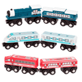 Wooden toy trains.