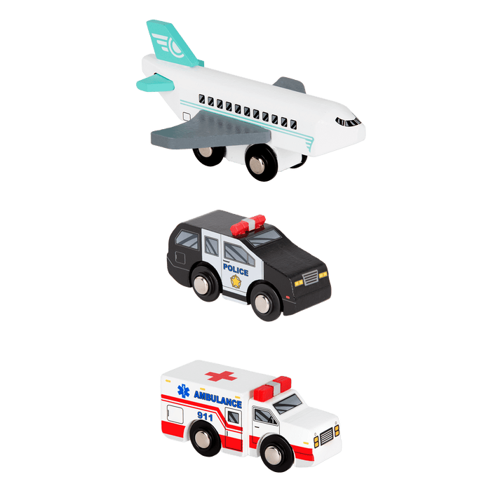 Miniature wooden vehicles Set 2 complete