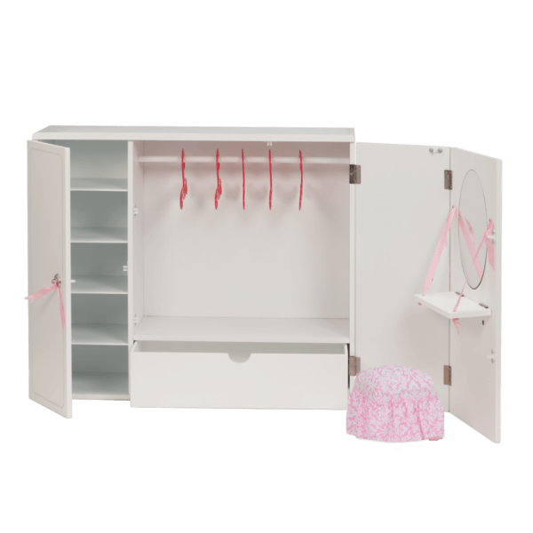Wooden Wardrobe Closet for 18-inch Dolls