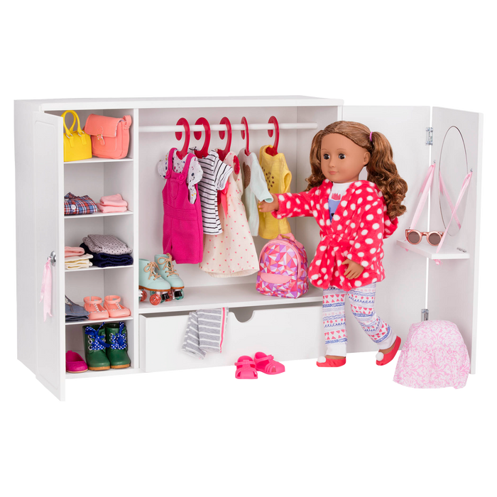 Wooden Wardrobe Closet for 18-inch Dolls