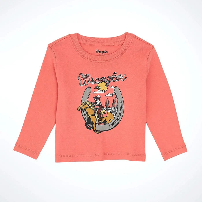 Wrangler Baby and Toddler Girl's L/S Western Graphic Tee in Coral