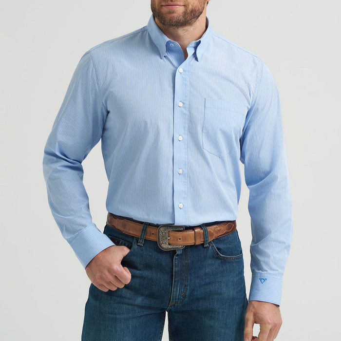 Wrangler Men's L/S Cody Johnson Button Down Shirt in Blue Stripe (Available in Tall Sizes)