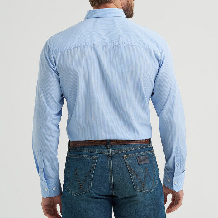 Wrangler Men's L/S Cody Johnson Button Down Shirt in Blue Stripe (Available in Tall Sizes)