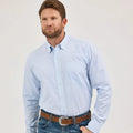 Wrangler Men's L/S Cody Johnson One Pocket Striped Button Down Shirt in Blue