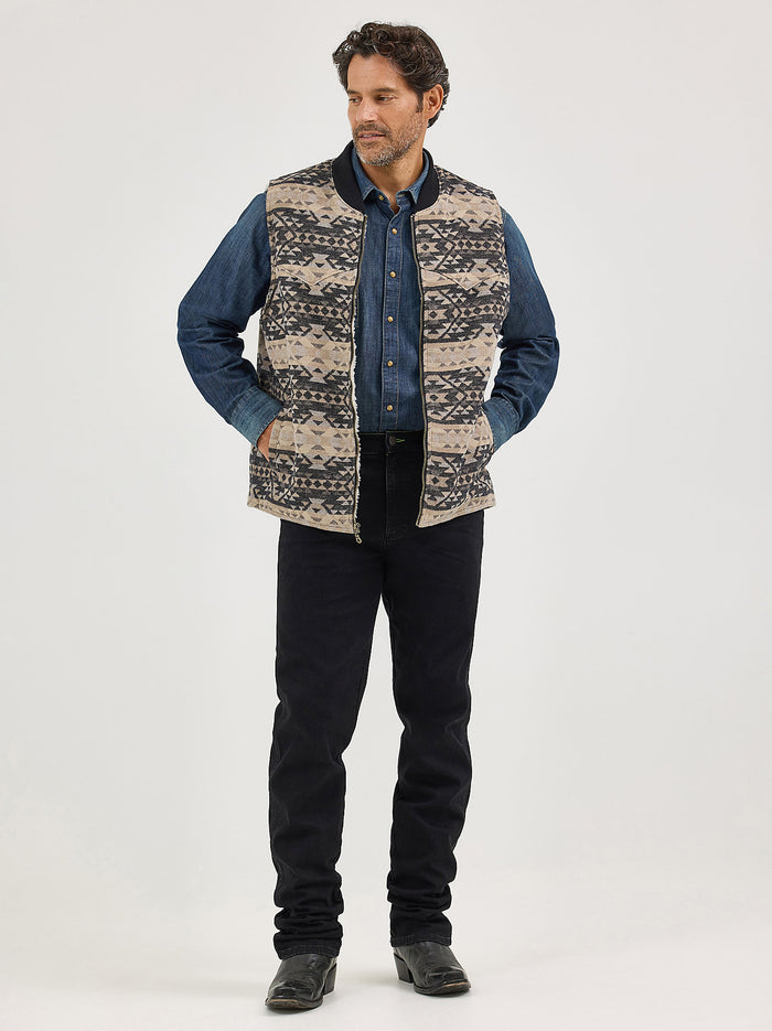 Wrangler Men's Sherpa Lined Jacquard Vest in Raven