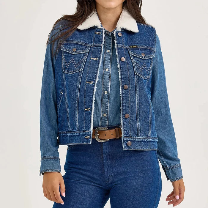 Wrangler Women's Sherpa Lined Denim Vest in Mid