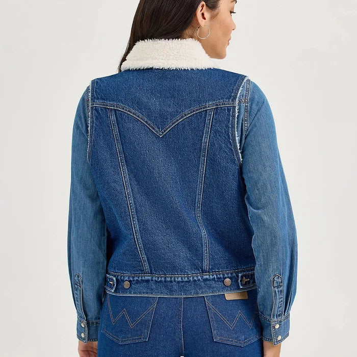 Wrangler Women's Sherpa Lined Denim Vest in Mid