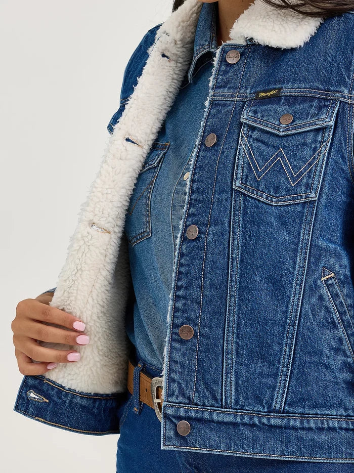 Wrangler Women's Sherpa Lined Denim Vest in Mid