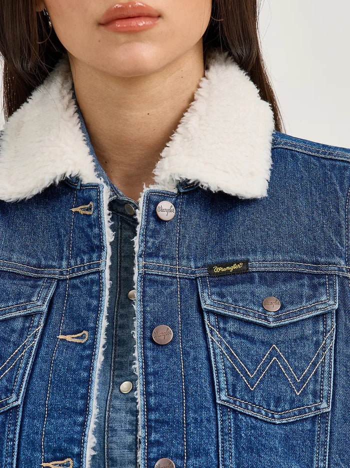 Wrangler Women's Sherpa Lined Denim Vest in Mid
