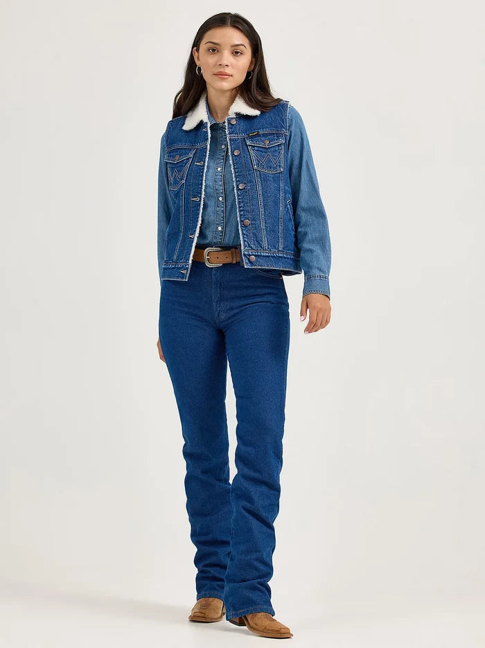 Wrangler Women's Sherpa Lined Denim Vest in Mid