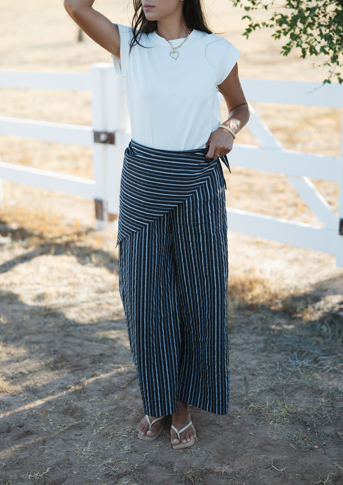 Wrap Scarf Detail Wide Leg Pants