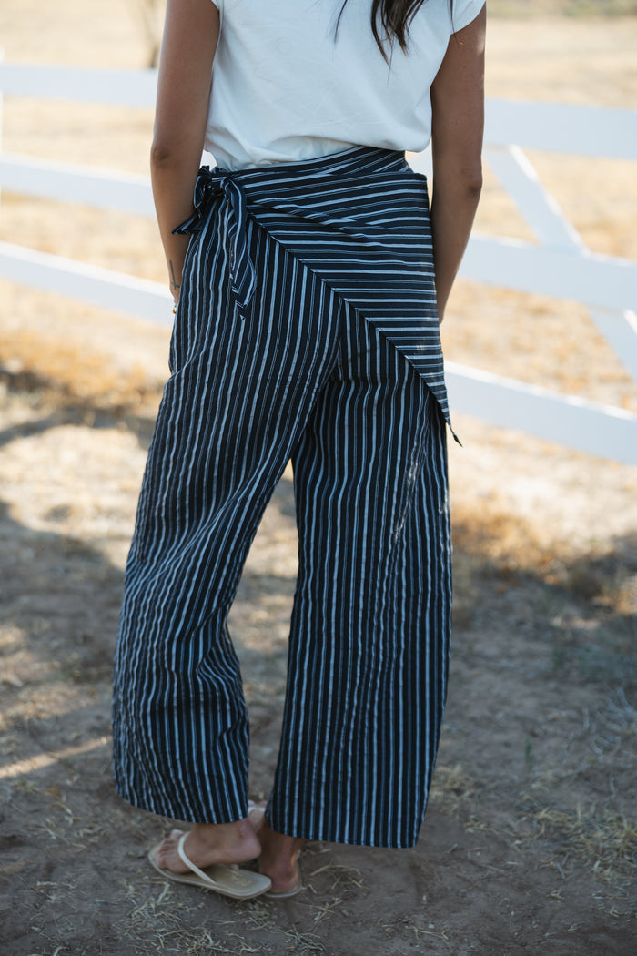 Wrap Scarf Detail Wide Leg Pants