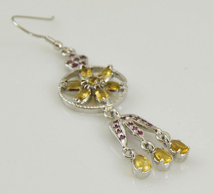 Yellow Earrings Honey Citrine 925 Sterling Silver Daisy Dangle Earring - Kashmir Designs