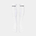 Front view of the Battle Youth White Long Football Socks.