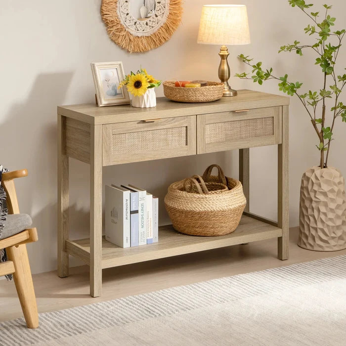 Zaki Rattan Narrow Entryway Table With Storage Canva Home