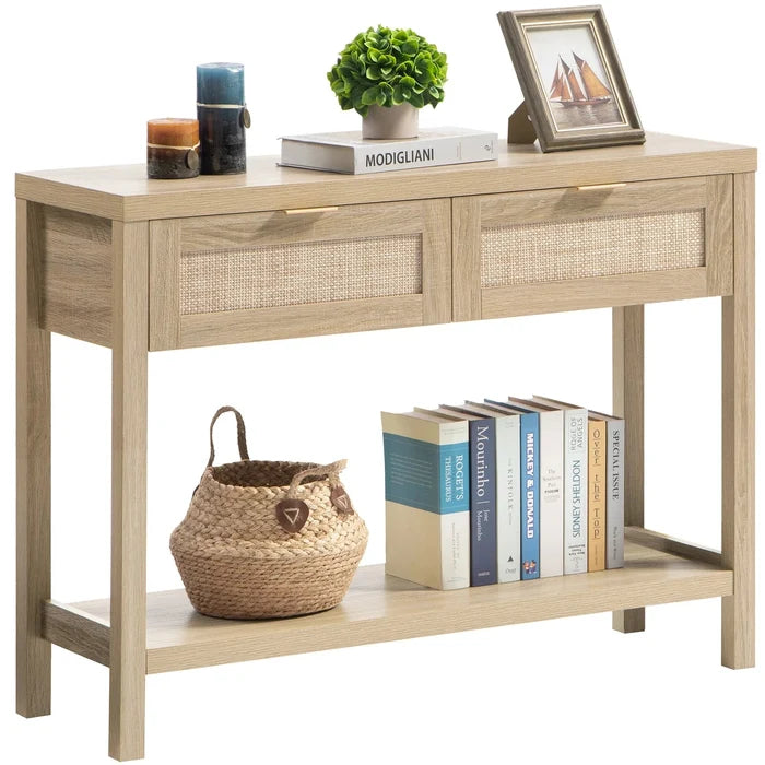 Zaki Rattan Narrow Entryway Table With Storage Canva Home