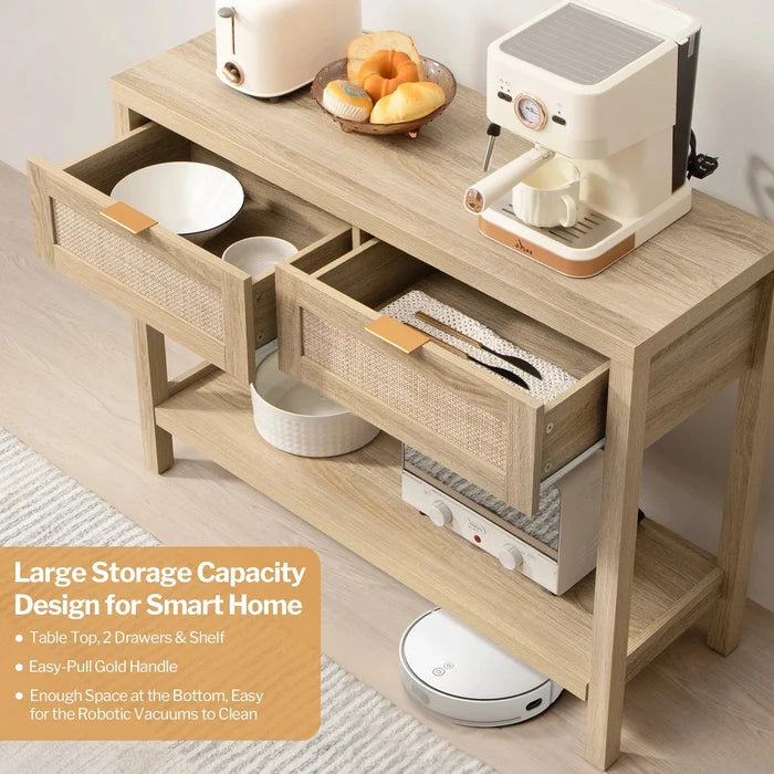 Zaki Rattan Narrow Entryway Table With Storage Canva Home
